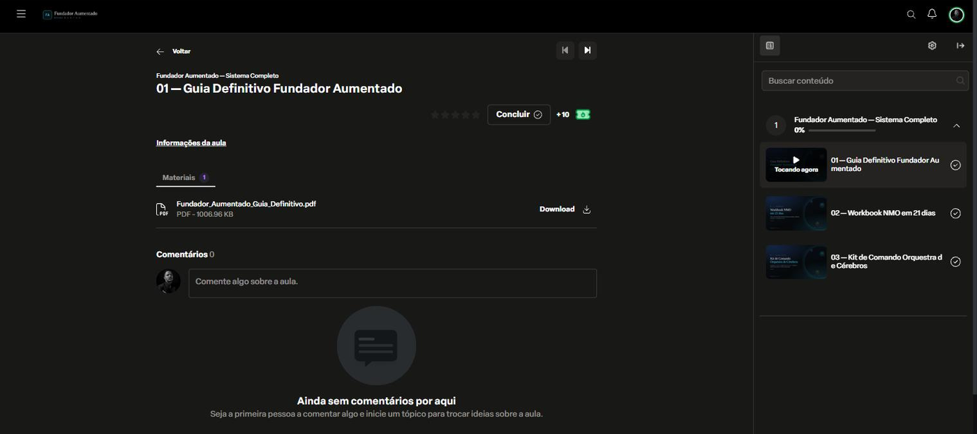 Área de membros do programa na Hotmart, com os três materiais listados